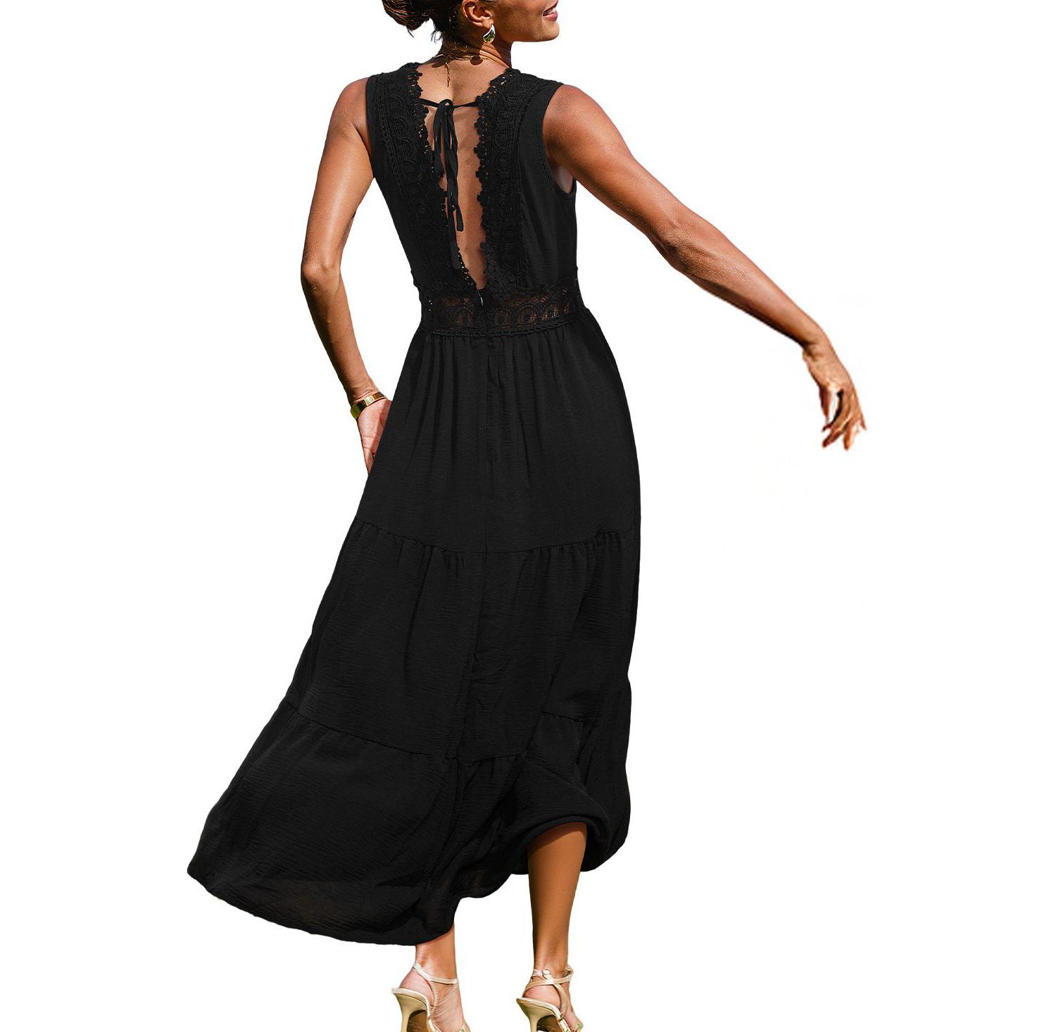 Women's Little Details Lace V-Neck Tiered Maxi Dress