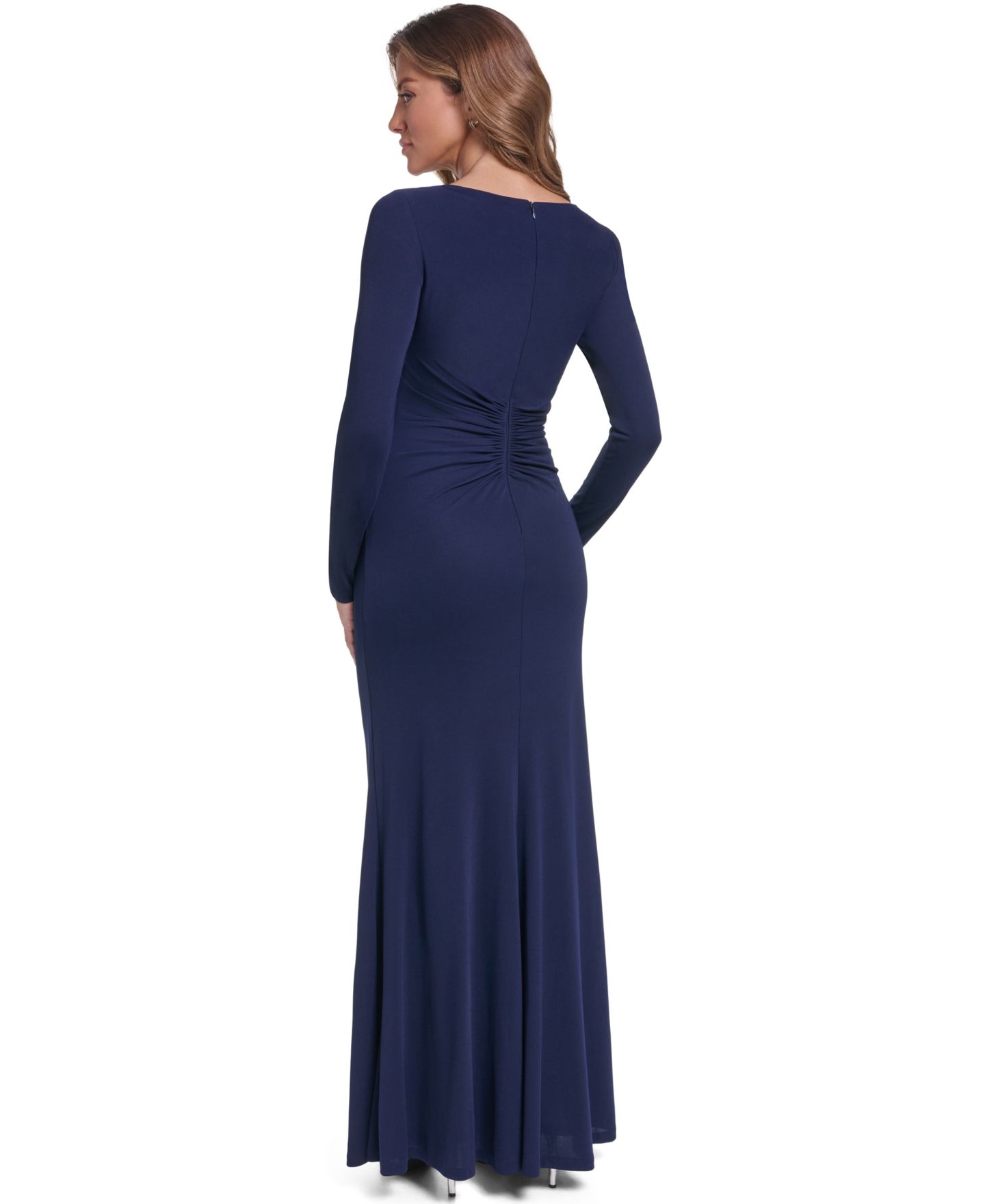 Женские платья Eliza J Side Ruched Sleeve Gown Long Sleeve Sequin, цвет: Тёмно-синий — фото 5