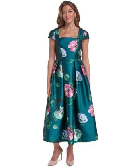 Женское платье Eliza J Floral Midi Square Neck, цвет: Тёмно-зелёный