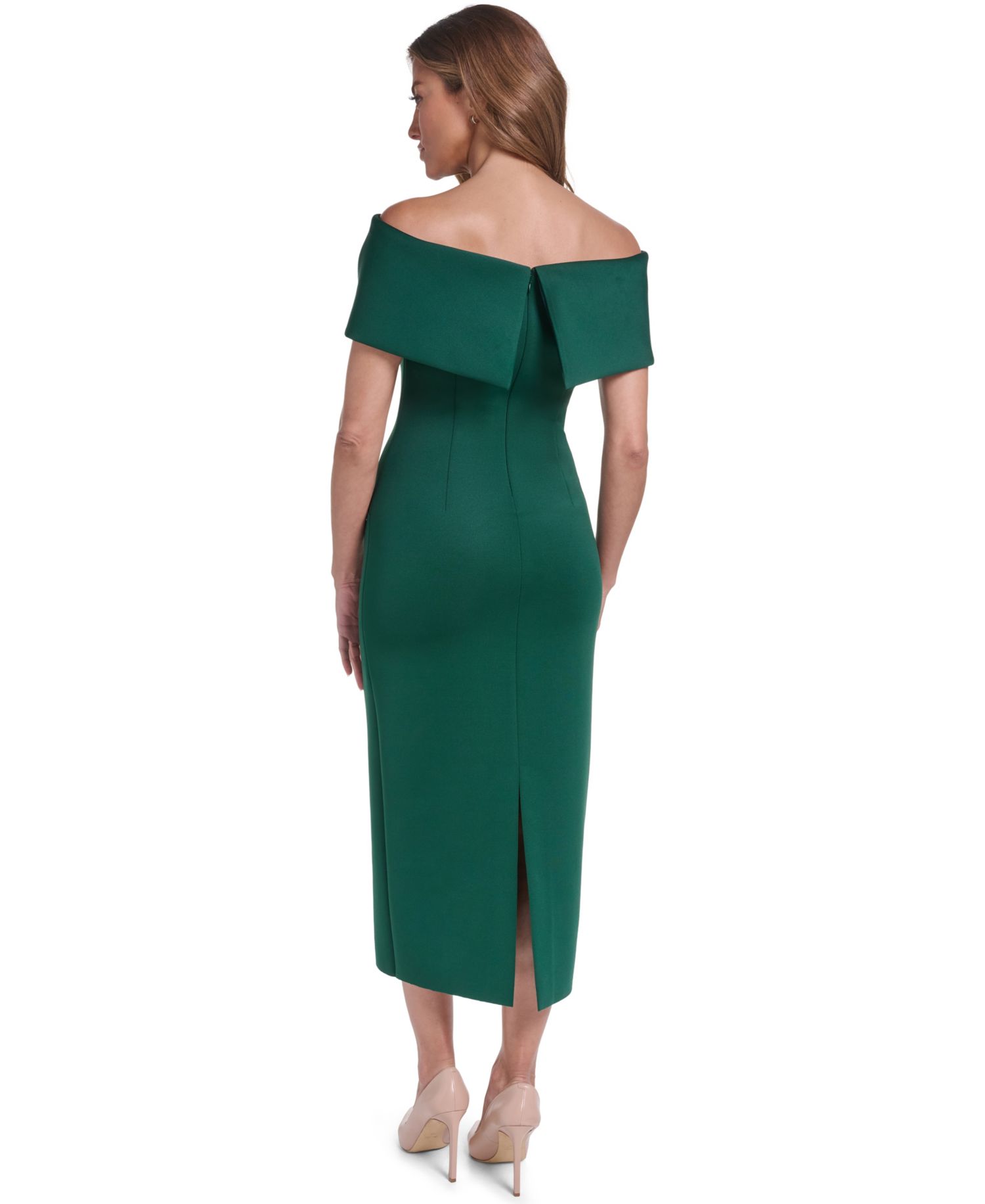 Women's Off-the-Shoulder U-Bar Midi Cocktail Dress