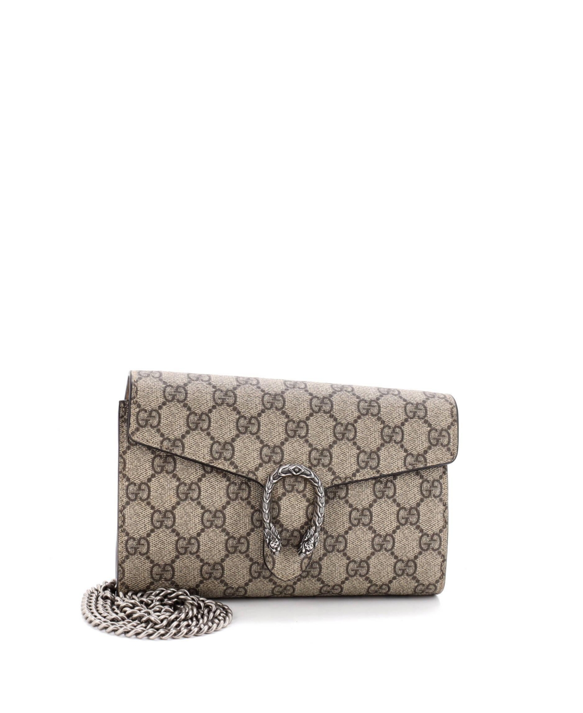 Pre-Owned Gucci Small Dionysus Chain Wallet Gg Coated Canvas - Brown