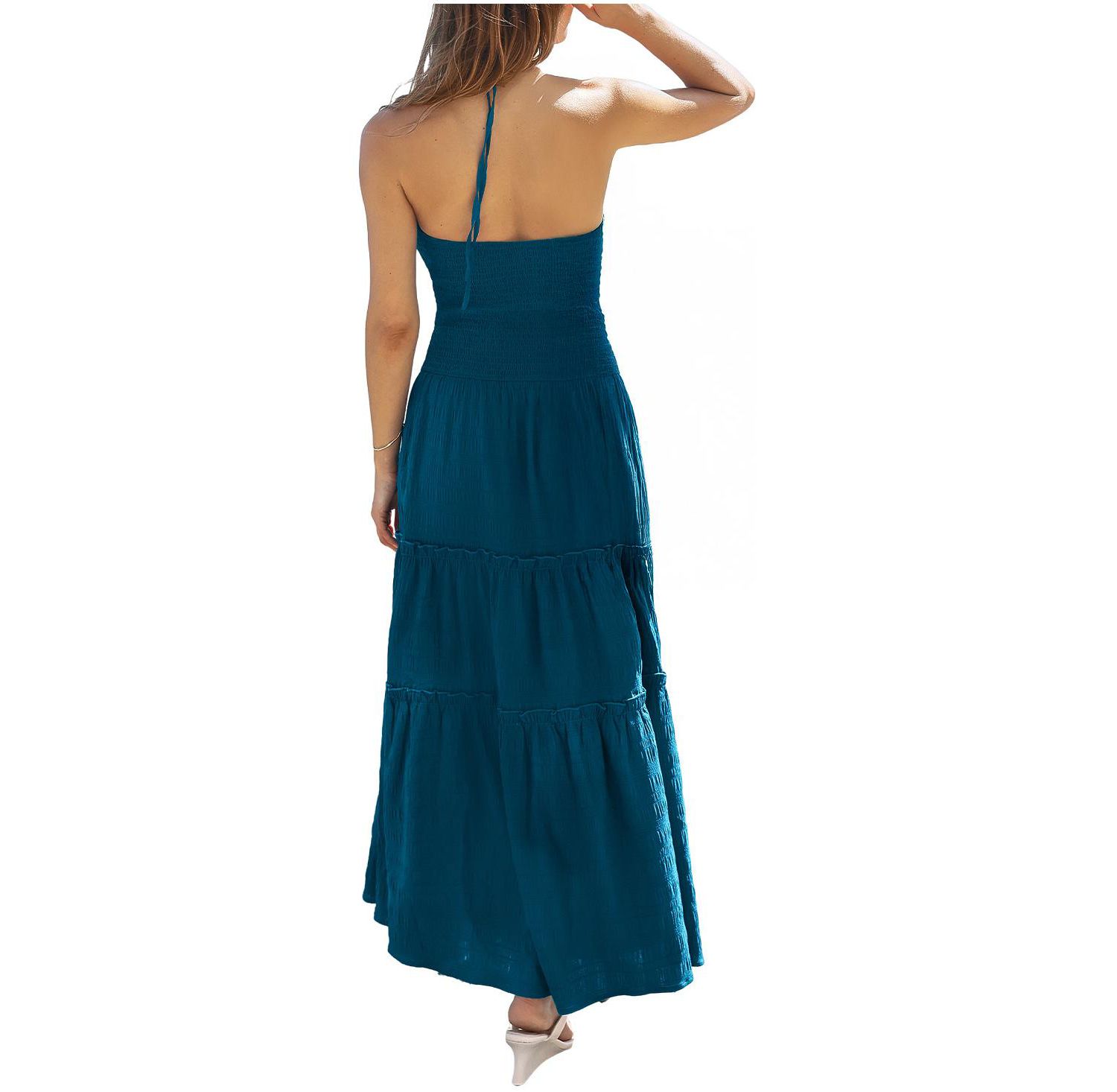 Women's Tahiti Beach Halter Smocked-Bodice Maxi Dress