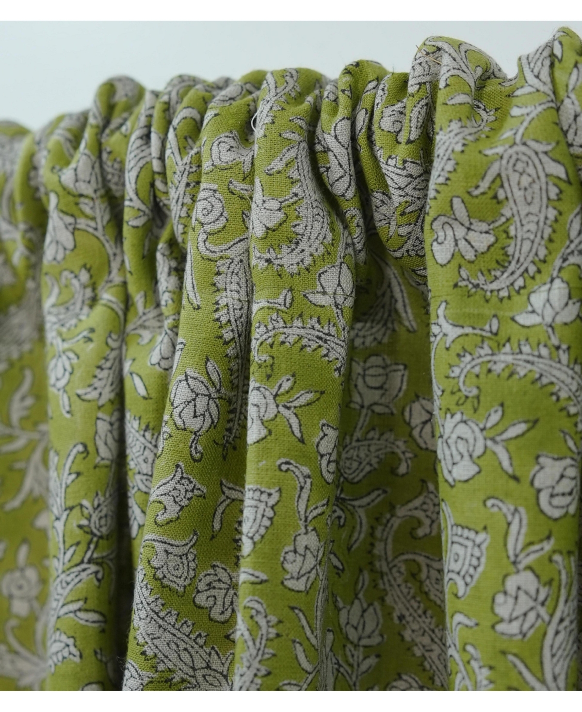Fabdivine Floral Block Print Rod Pocket Linen Curtain