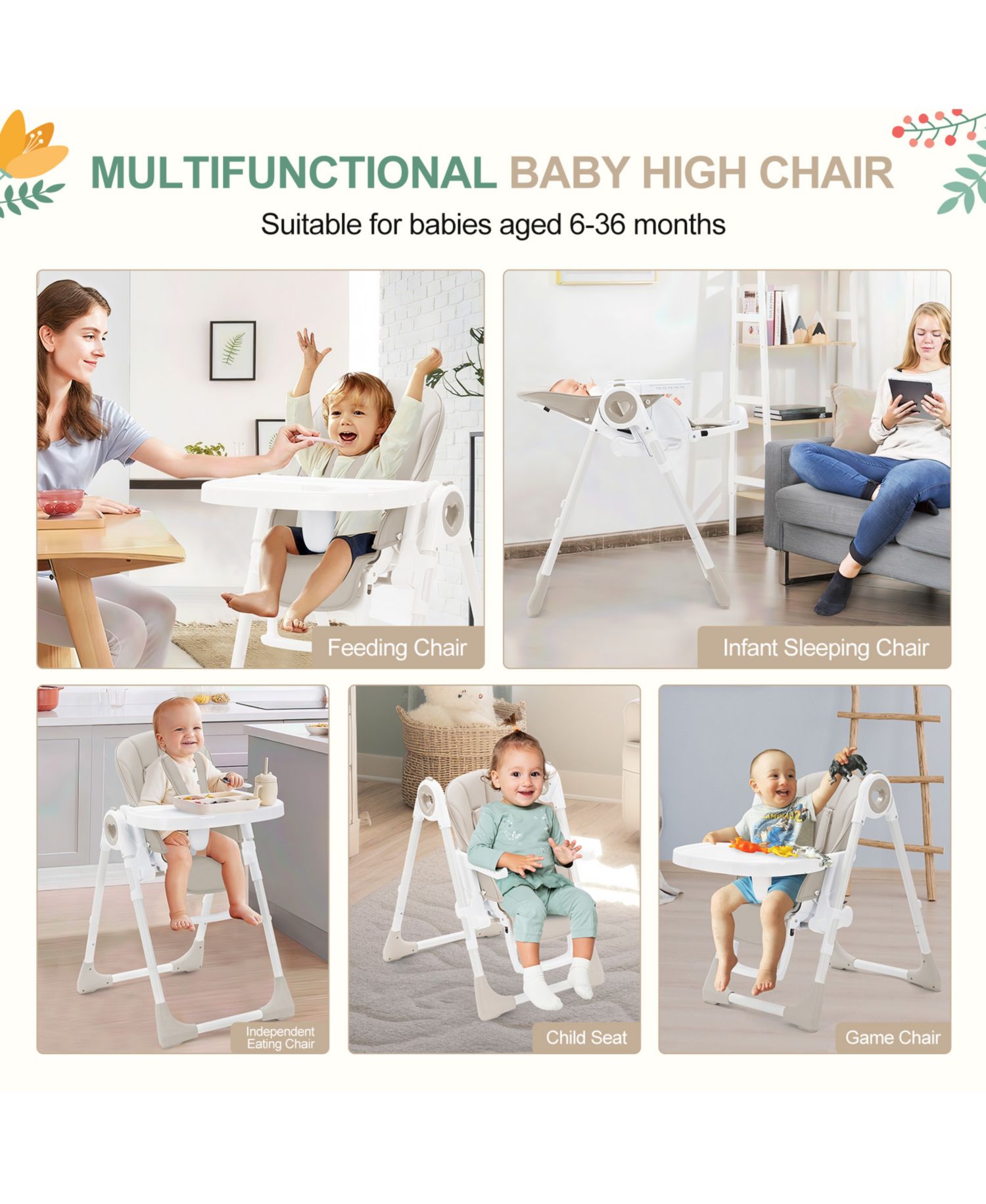 39.4L x 21.3W x 28H in Toddler High Chair with Removable Tray and Safety Harness, Baby Booster Seat for Dining Room Kitchen