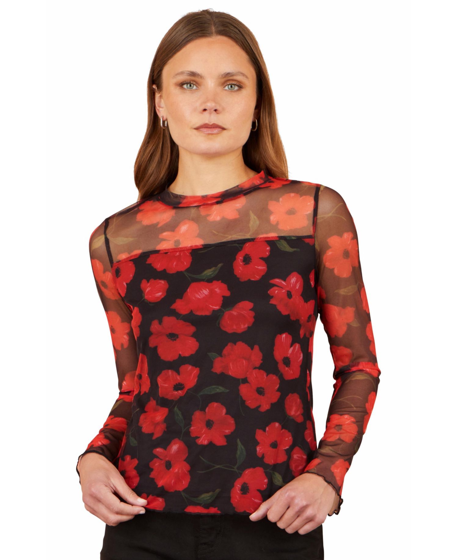 Women's Poppy Sheer Mesh Long Sleeve Top