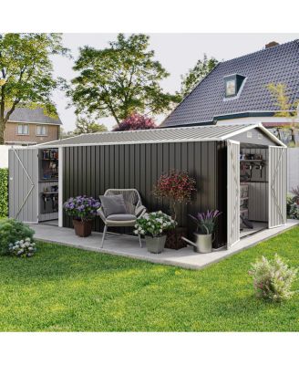 10x14 Feet Metal Outdoor Storage Shed With 3 Lockable Doors