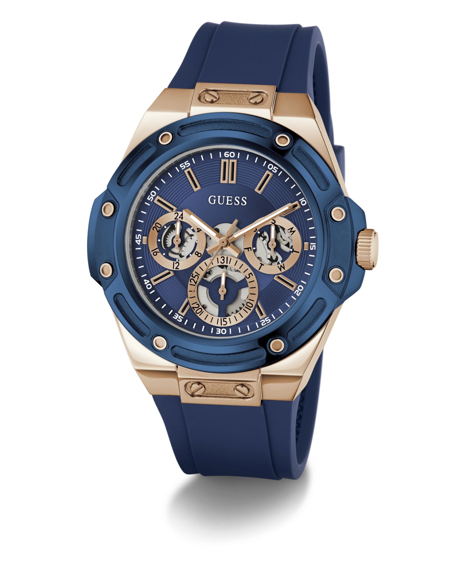 Men's Quartz Blue Silicone Strap Watch 44mm