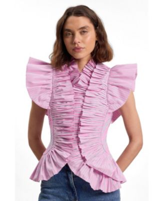 Women's High Neck Ruffle Sleeve Top