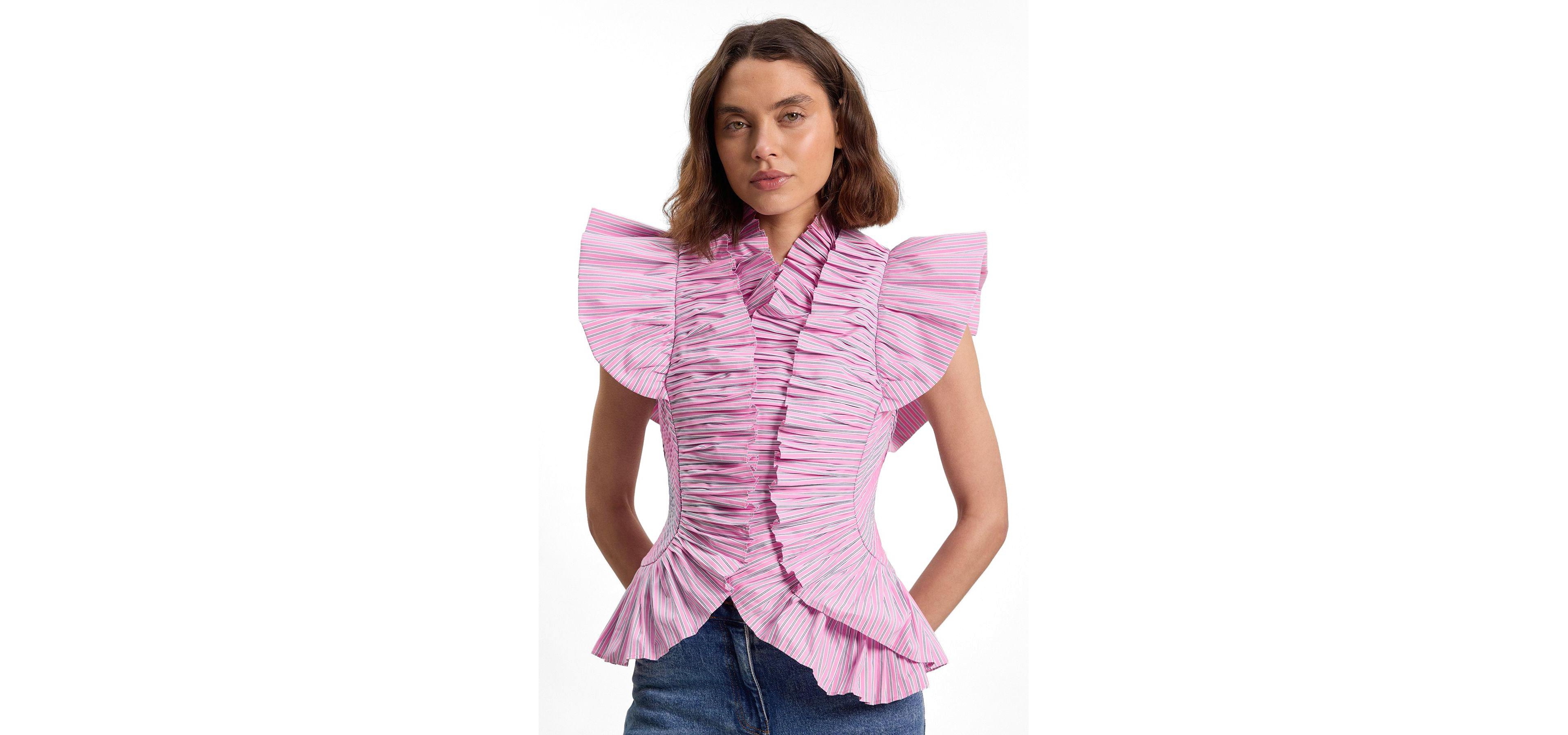 Karen Millen Women's High Neck Ruffle Sleeve Top