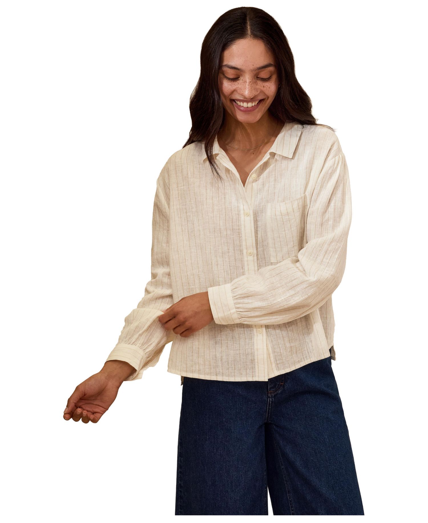 Women's Draped Boxy Collared Striped Button-Up Shirt