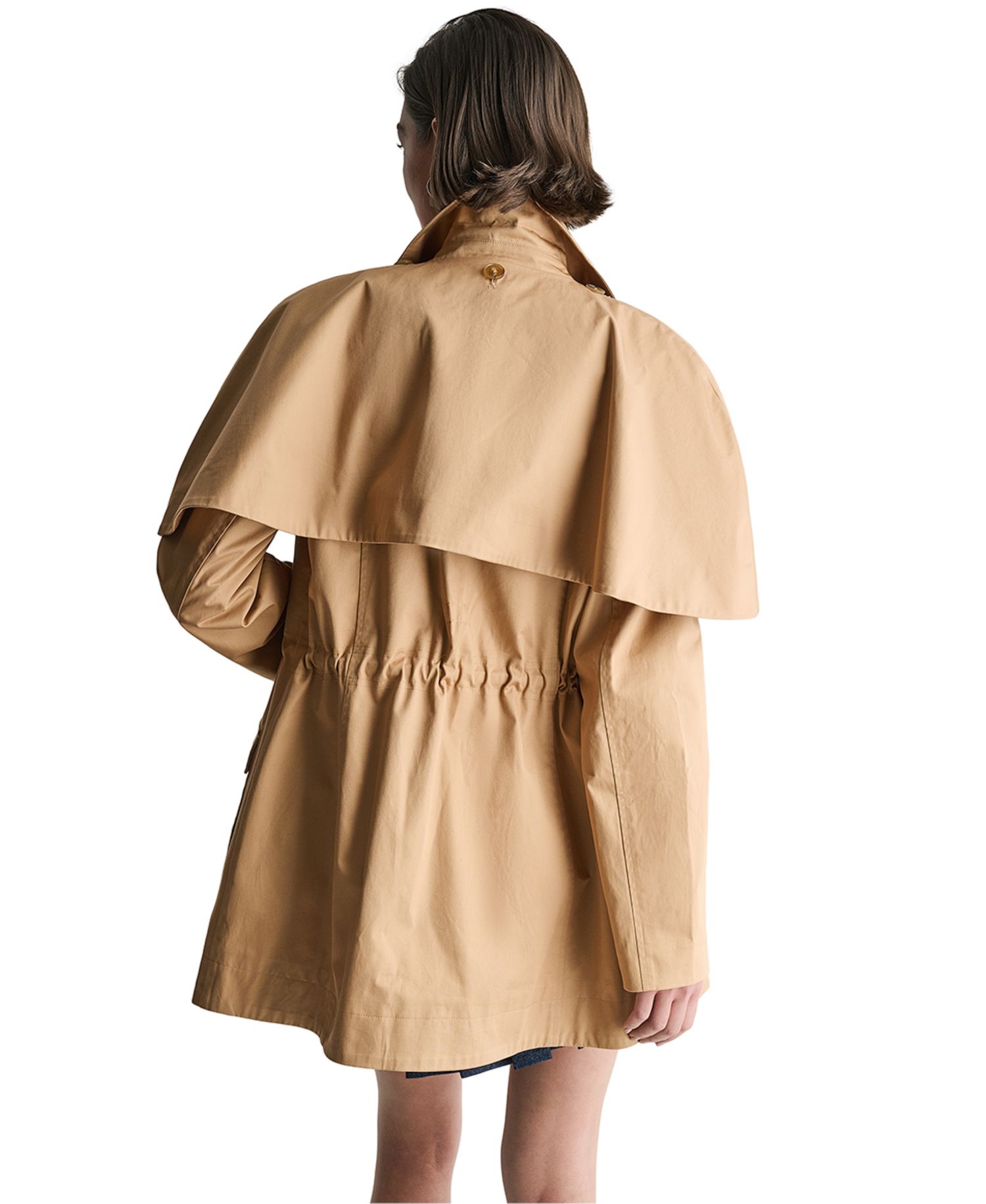 Women's Short Collared Cinched-Waist Trench Coat