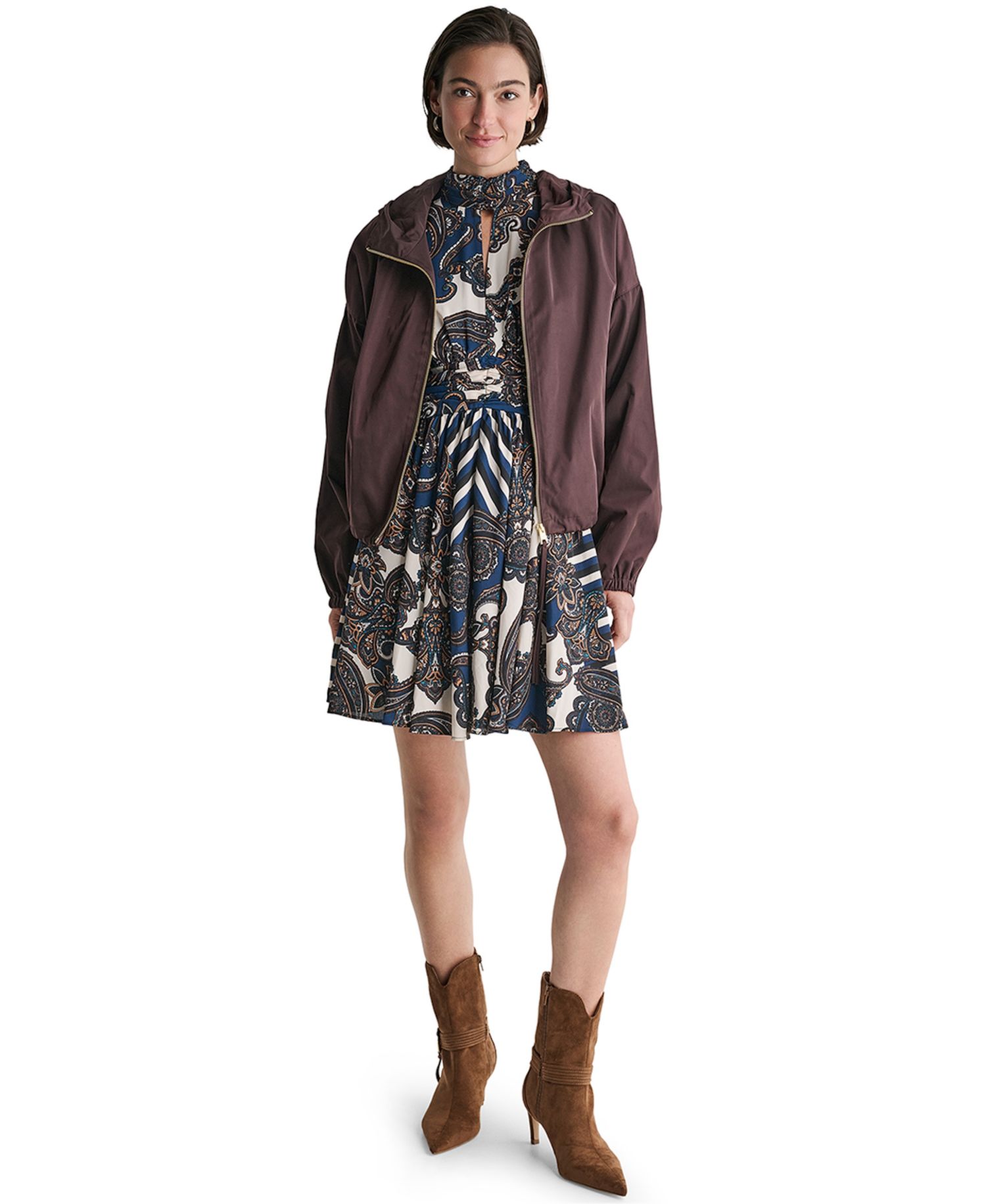 Women's Hooded Zip-Front Mock-Neck Jacket