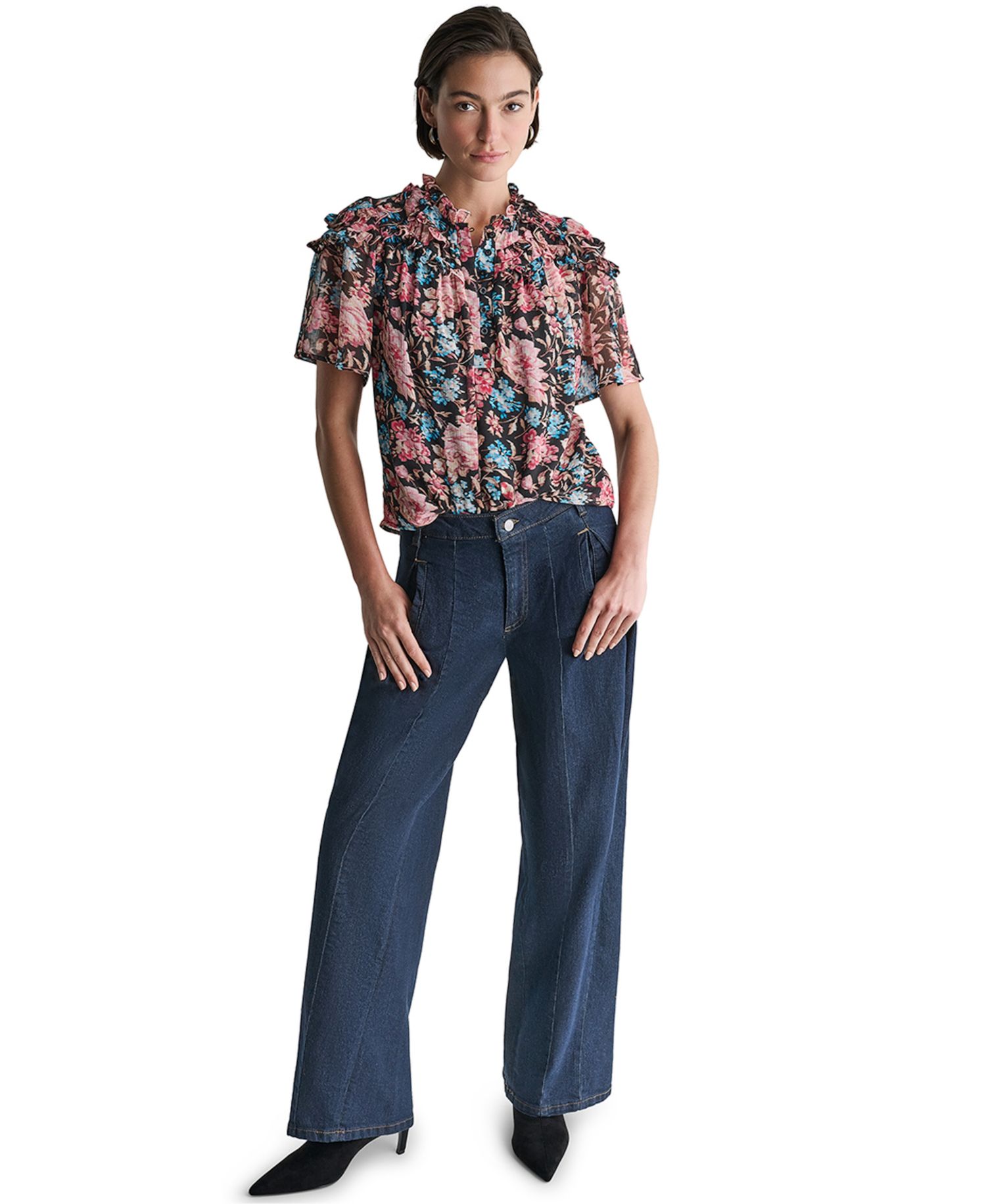 Women's Floral Sheer Ruffle-Detail Blouse