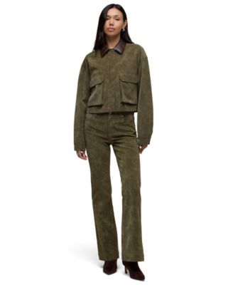 Women's Faux-Leather Utility Cropped Chore Jacket and High-Waisted Dani Flare Pants