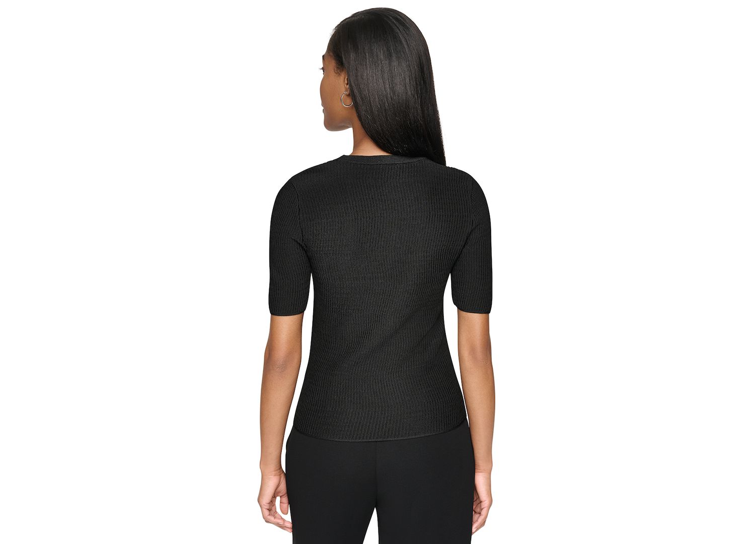 Women's Short-Sleeve Crewneck Ribbed Sweater