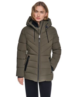 Women's Bibbed Knit Collar Puffer Coat