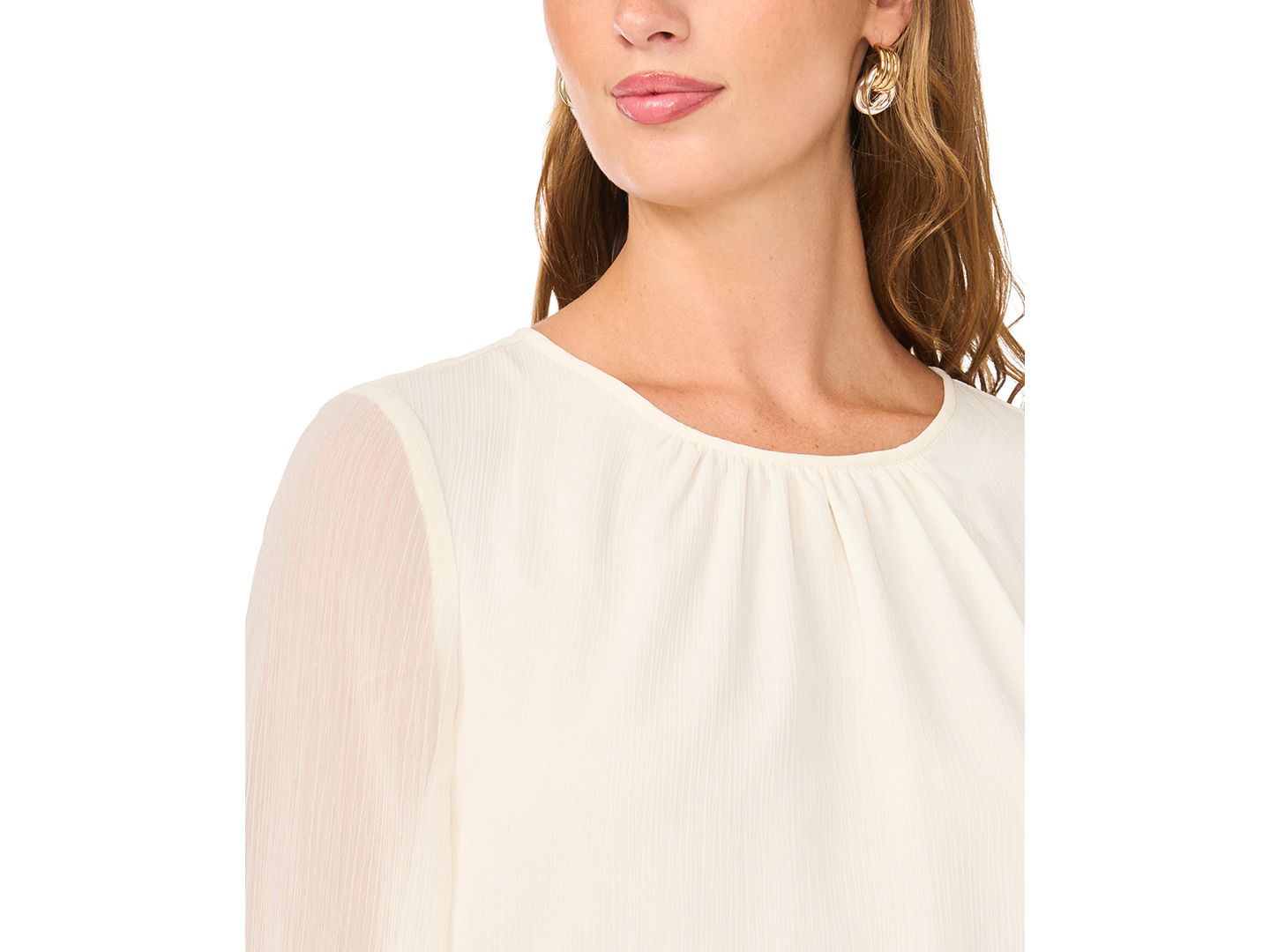 Женская блузка Vince Camuto Gathered Crewneck Long-Sleeve Chiffon Blouse, цвет: Слоновая кость — фото 3
