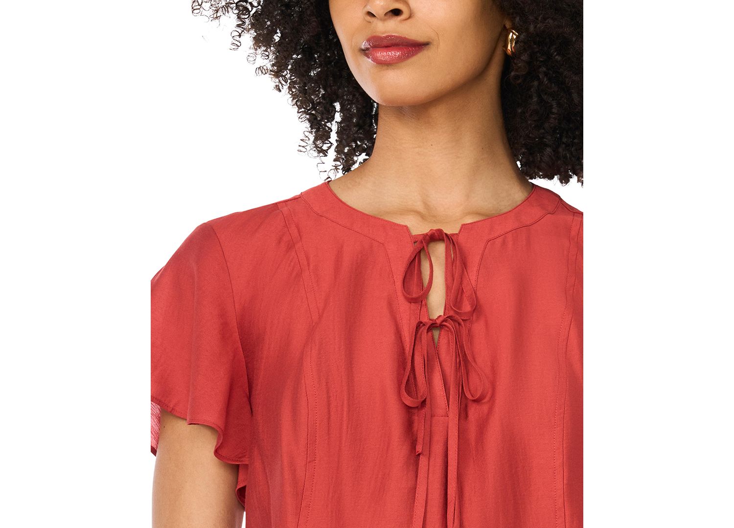Women's Double Tie Raglan Short Flutter-Sleeve Blouse