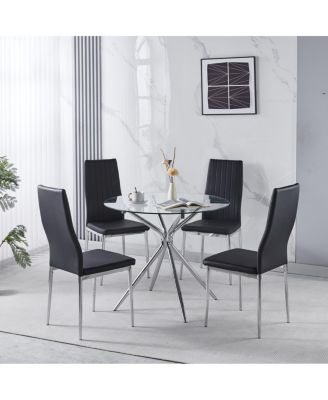 5 piece Dining Set, Metal Leg Mid-Century Dining Table with Glass Top