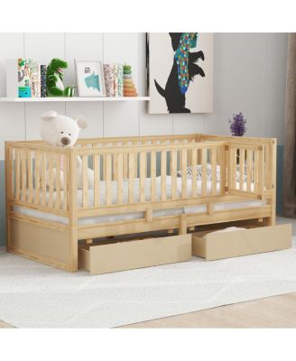 Twin Wood Daybed With Drawers, Fence Rails, Floor Bed Option
