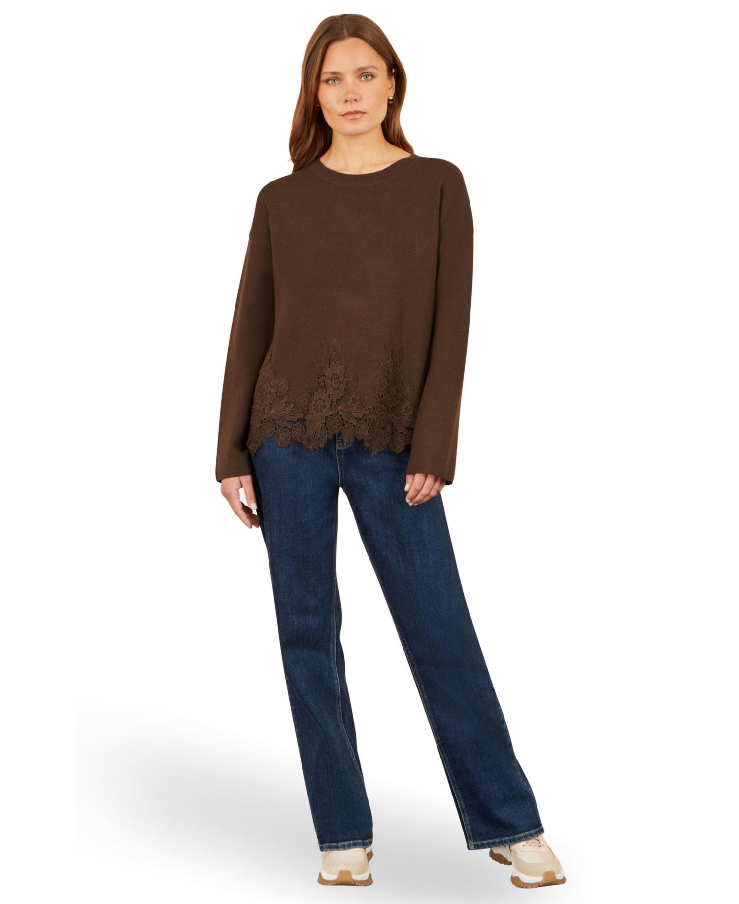 Women's Relaxed Floral Lace-Trim Jumper