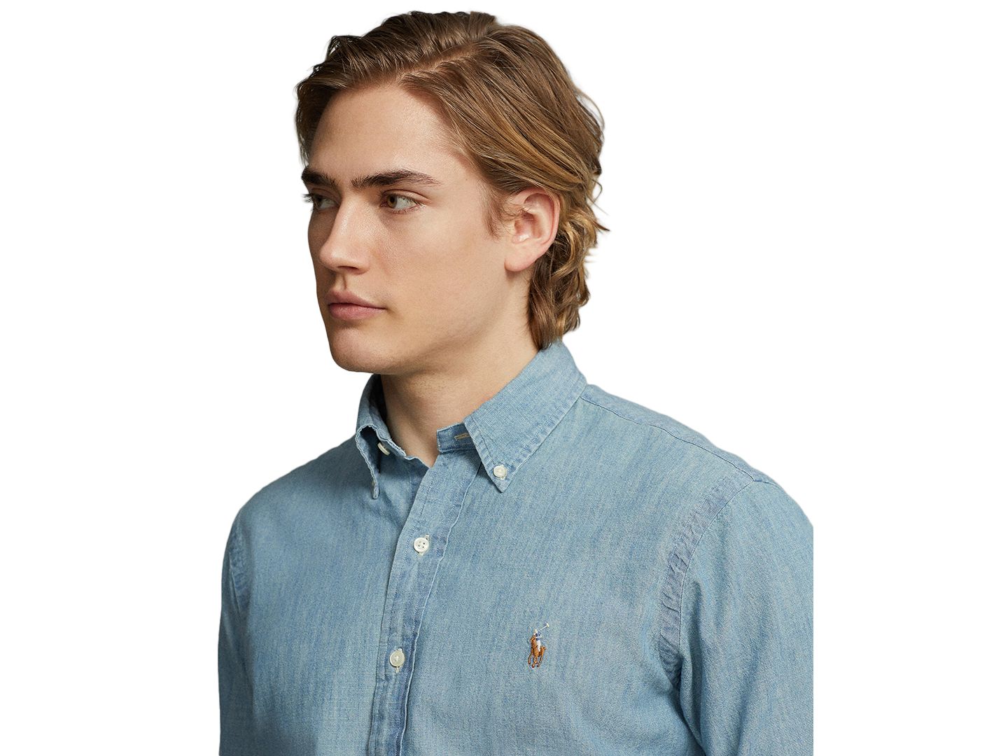 Мужская рубашка Polo Ralph Lauren Long Sleeve Classic-Fit Chambray, цвет: Шамбре — фото 3