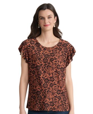 Women's Printed Flutter-Sleeve Top