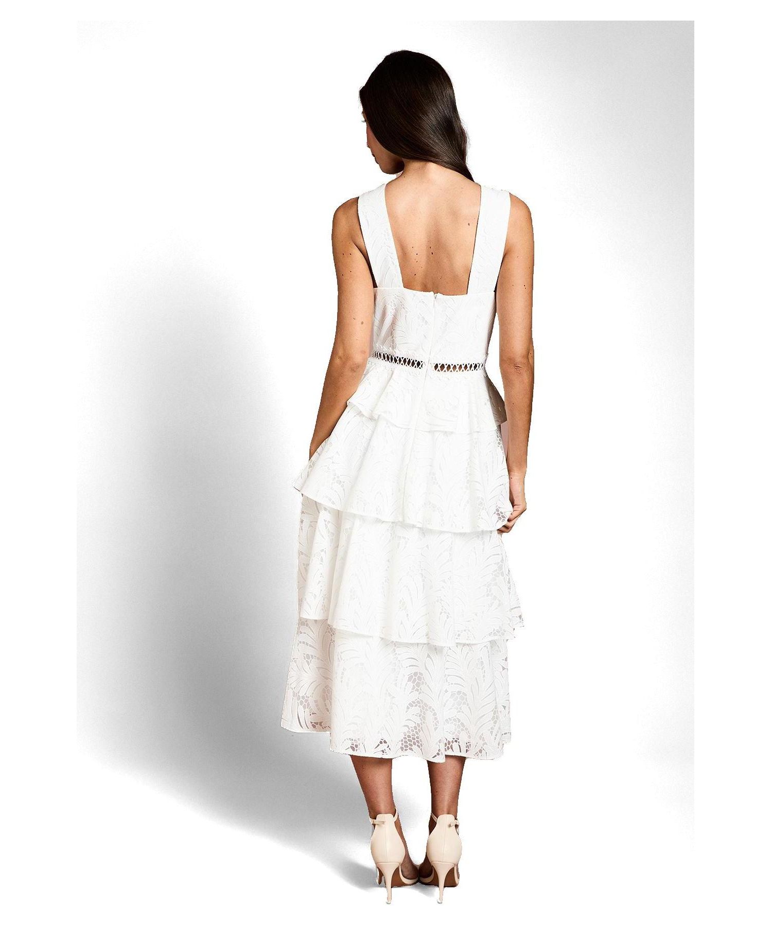 Women's Tiered Lace Halter Neck Midi Dress