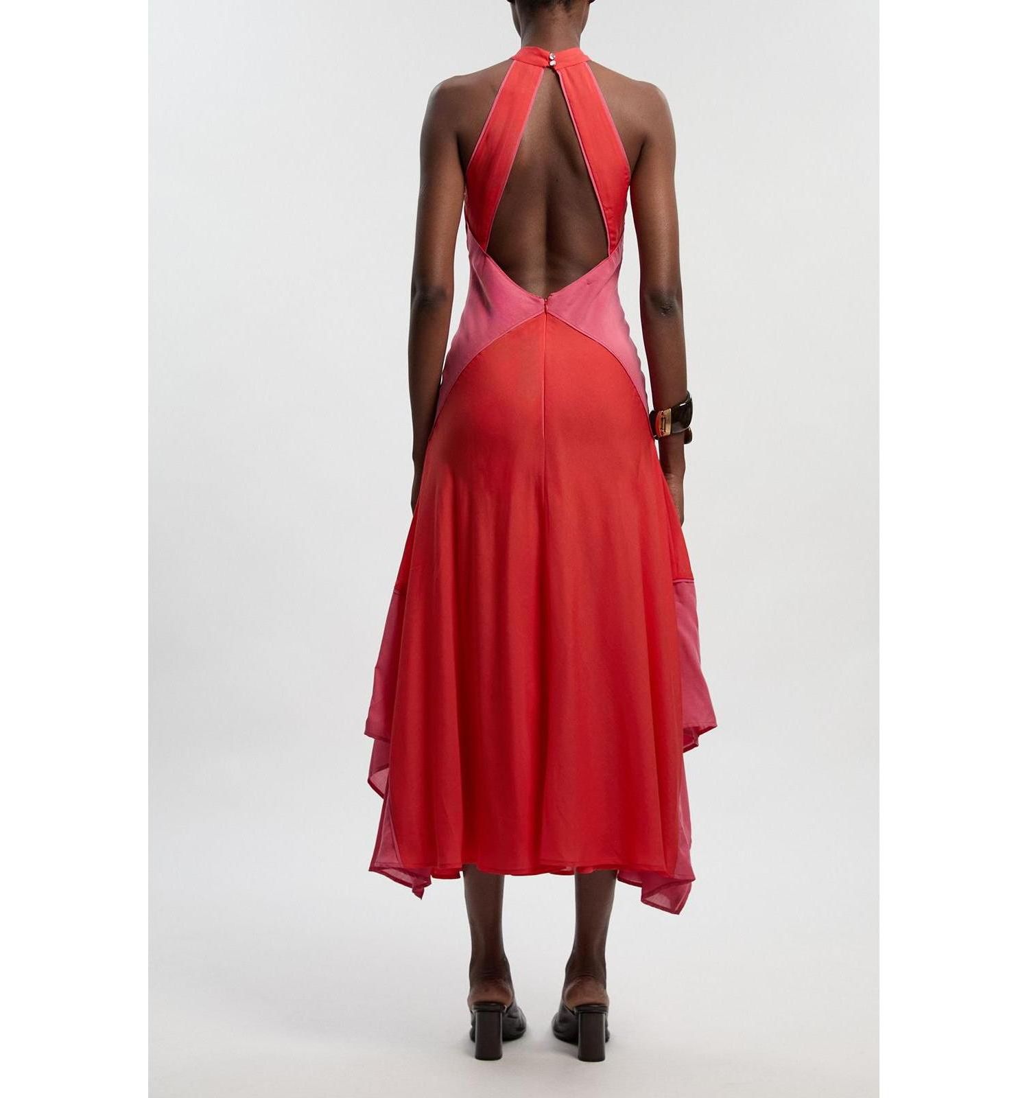 Women's Block Halter Midi A-Line Dress