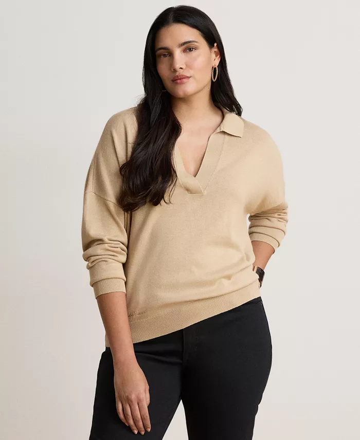 Women's Long Sleeve Polo Ribbed Sweater - thumbnail 3