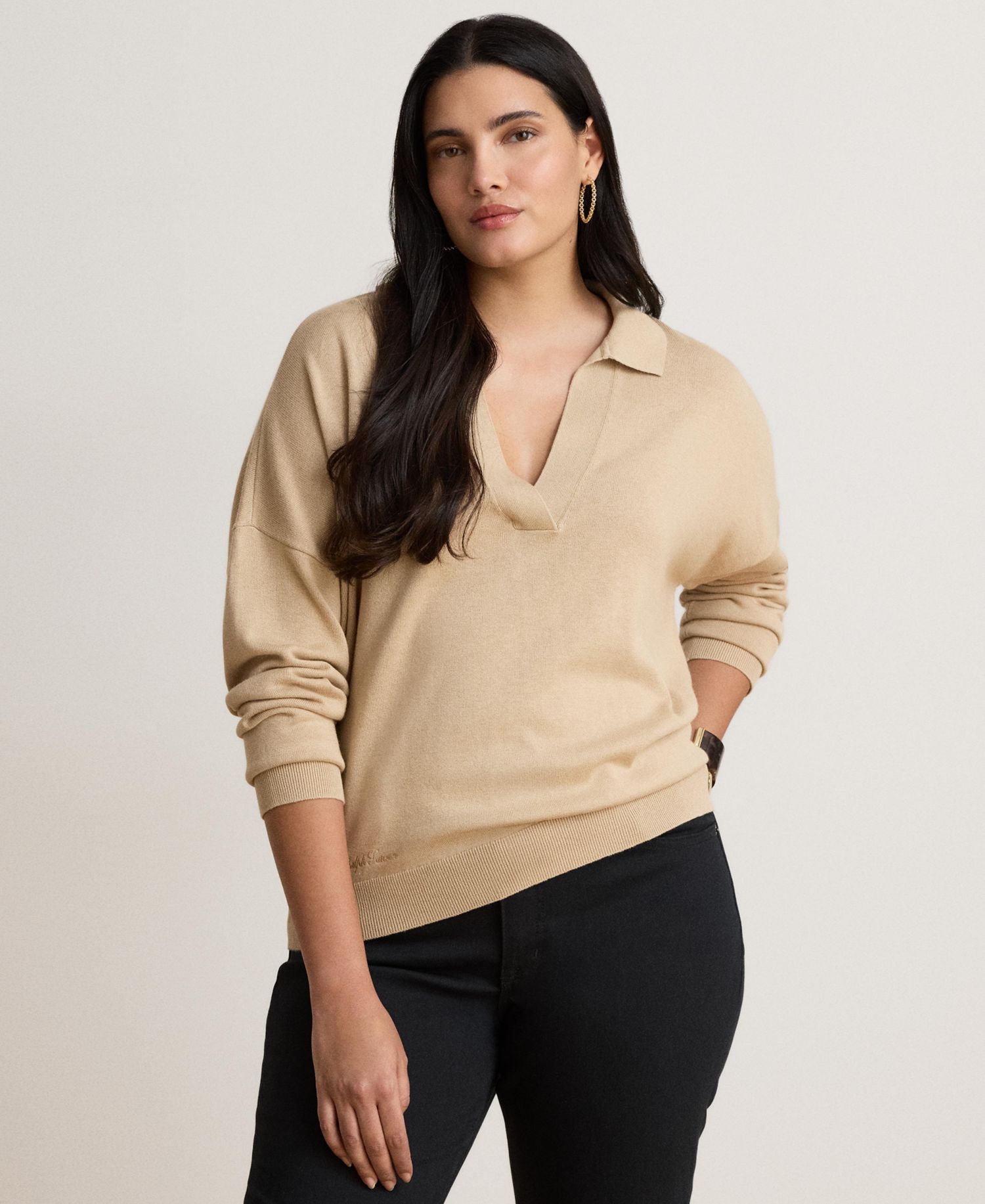 Women's Long Sleeve Polo Ribbed Sweater