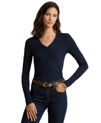 Women's Rib-Knit Long-Sleeve V-Neck Top