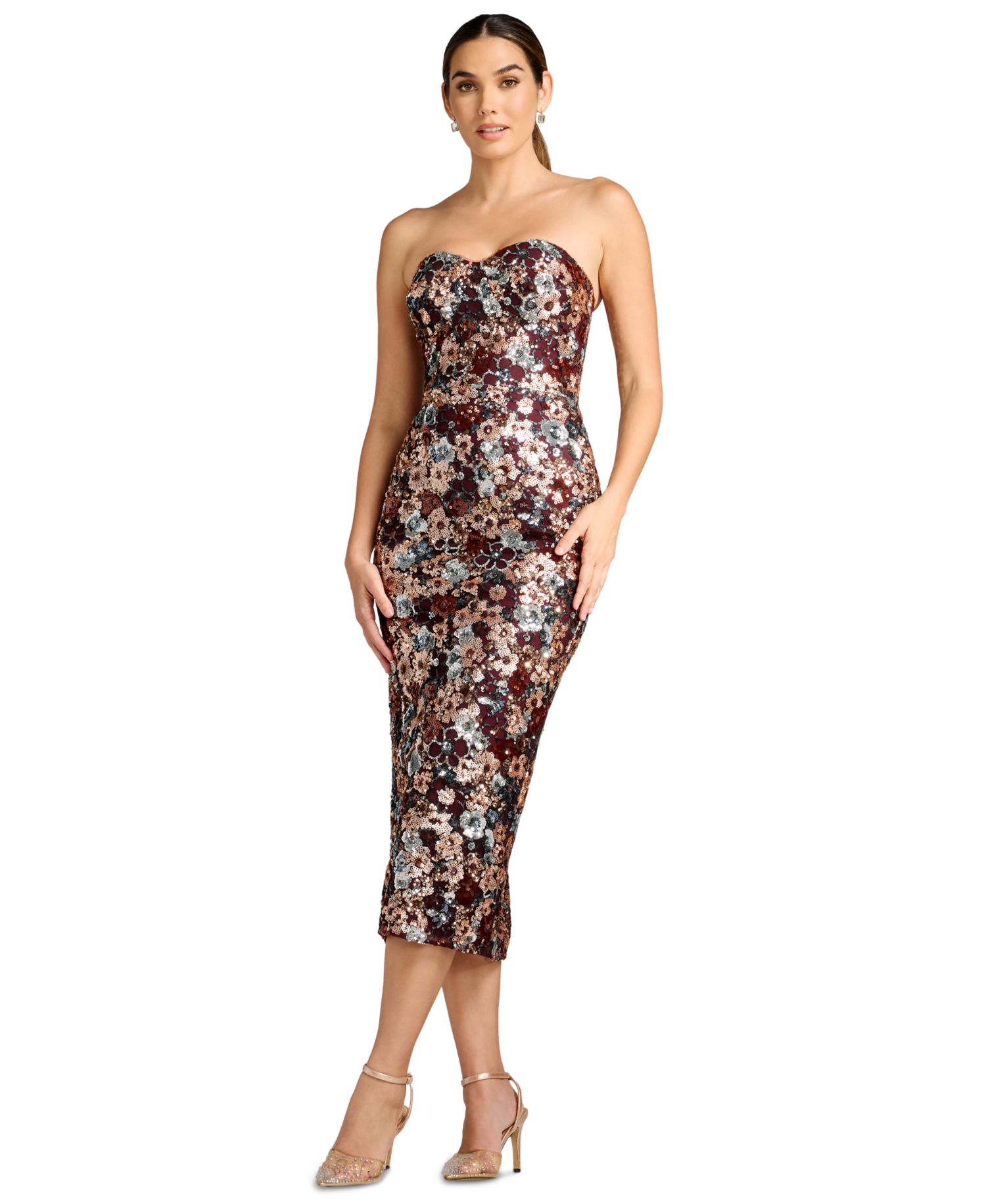 Women's Sequin Floral Sweetheart Midi Dress