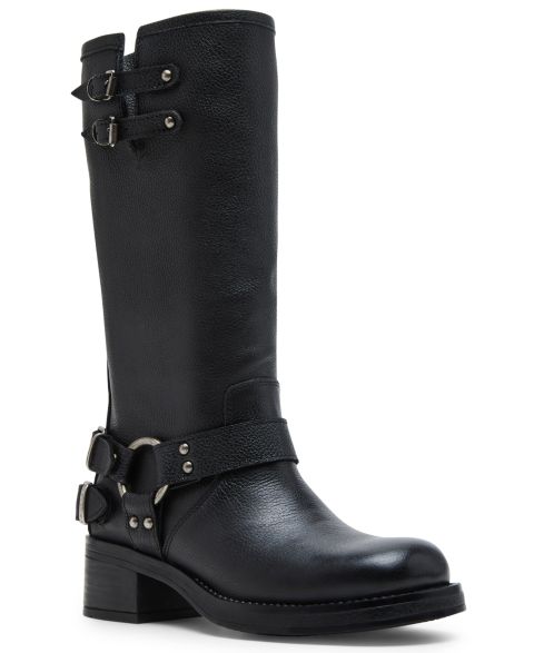 Женские ботинки Steve Madden Astor Buckled Moto, цвет: Чёрный кожаный