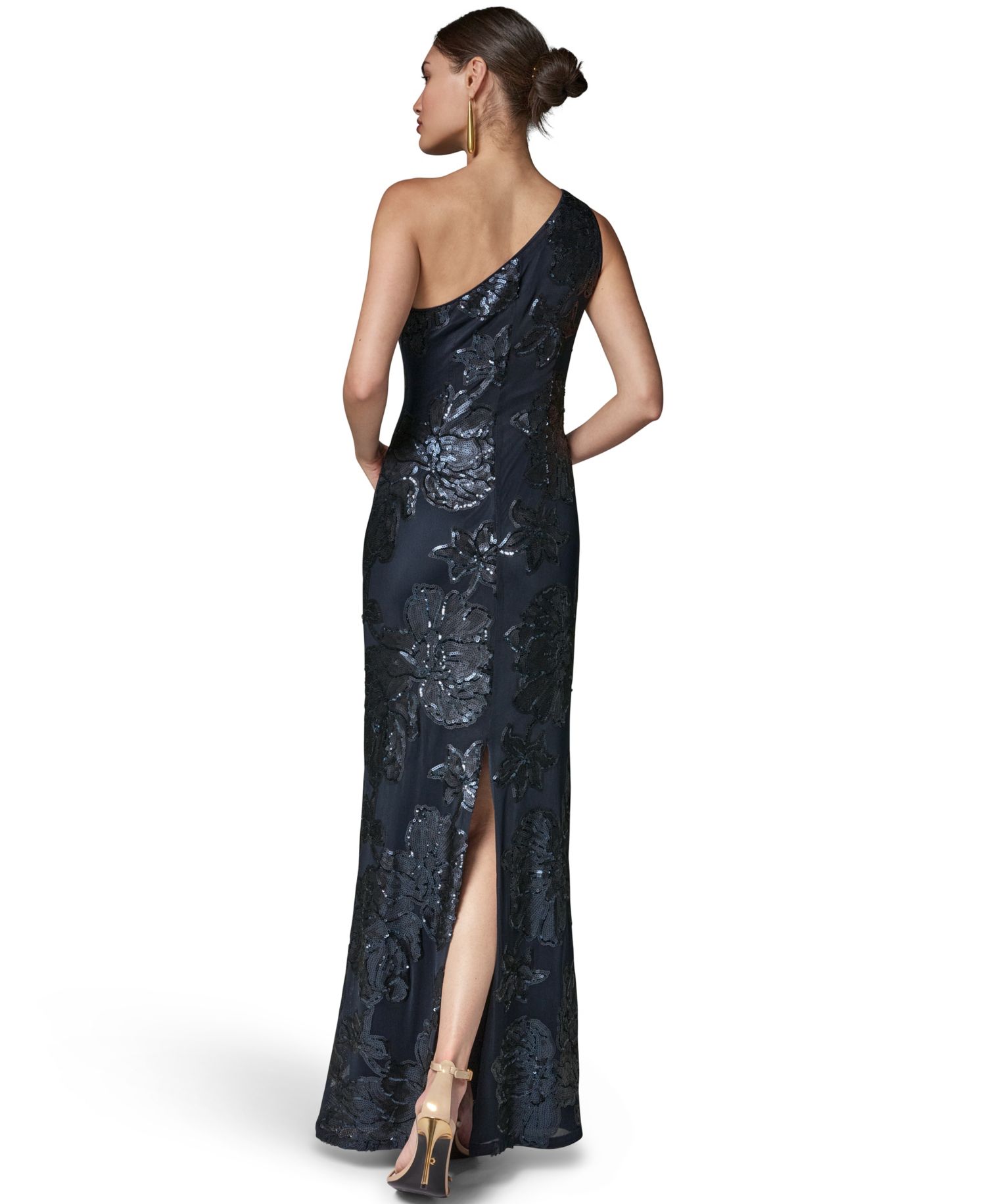 Women's One-Shoulder Floral-Sequin Gown