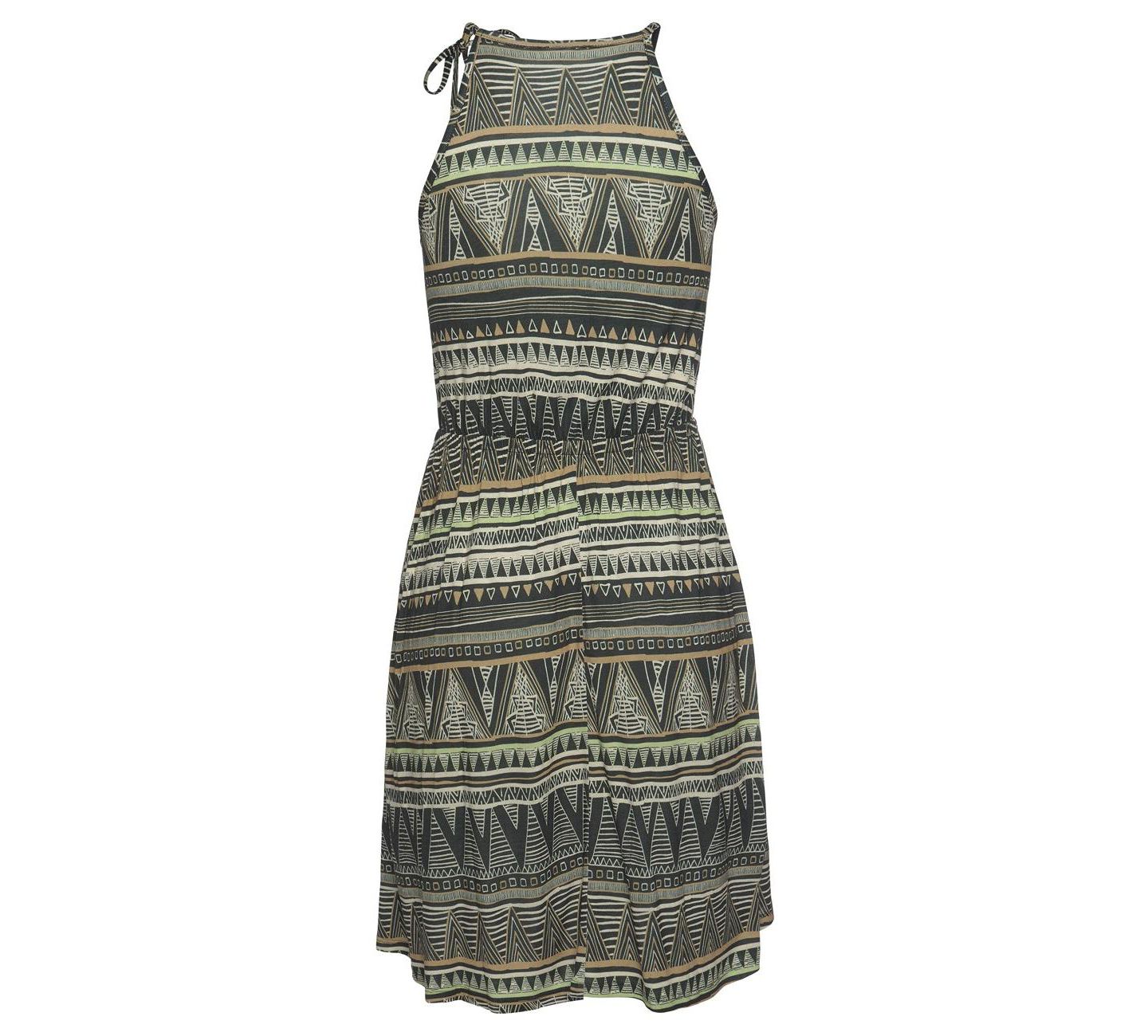 Женское платье Lascana Viscose Printed Cut Out Cutout Elastic-Waist Short, цвет: Чёрный / Хаки — фото 6