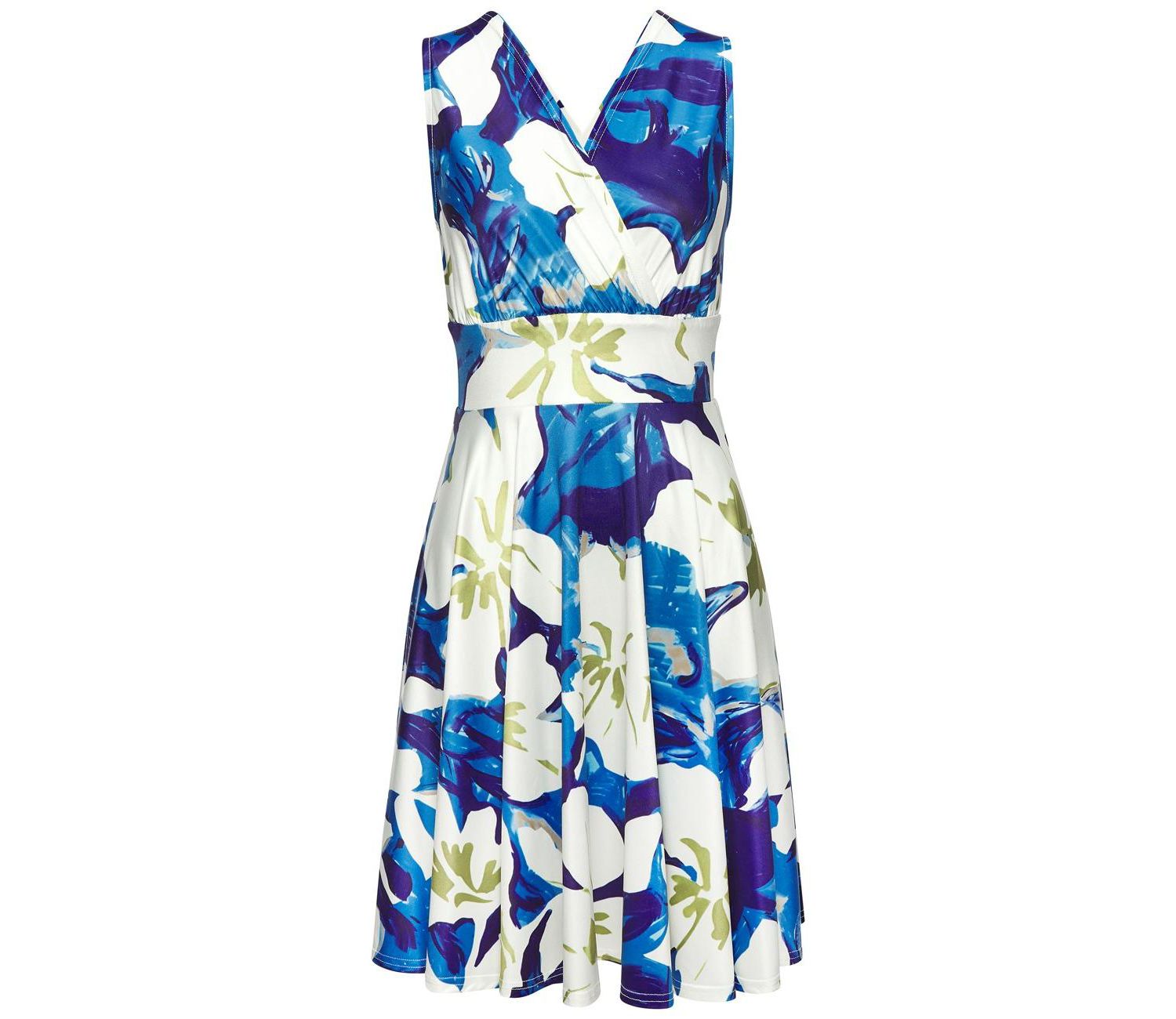 Women's Printed Sleeveless Look A-Line V-Neck Short Dress
