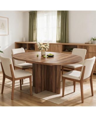 43.3''-59'' Extendable Round Dining Table for 4-8,Kitchen Oval Dining Table with Removable Leaves