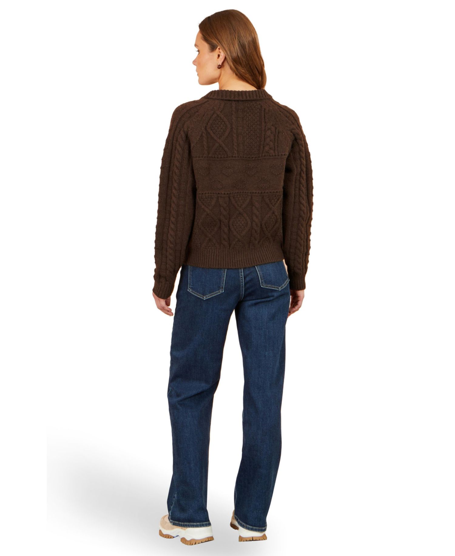 Women's Collared Cable-Knit Boxy Cardigan
