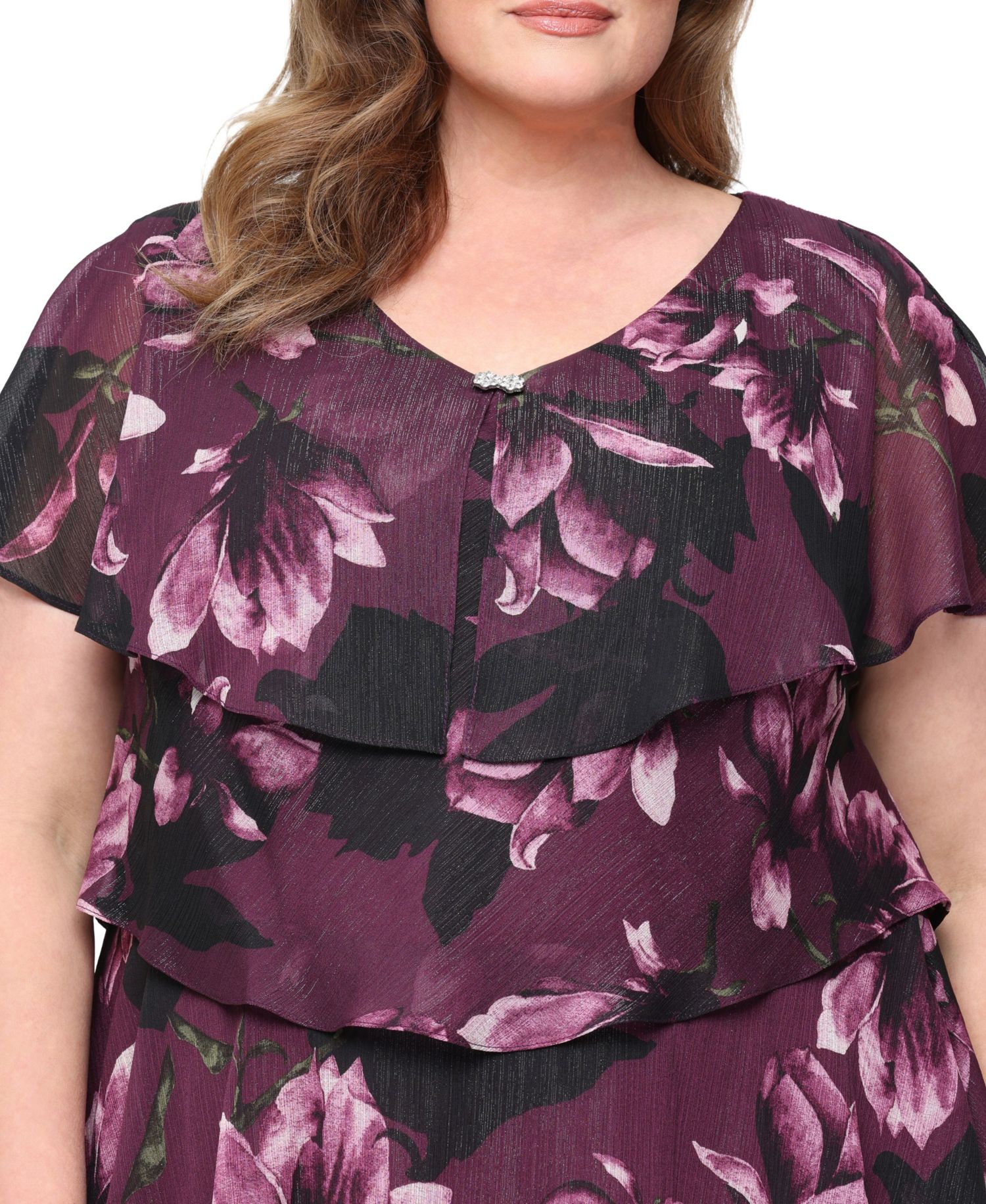Plus Size Floral-Print Tiered V-Neck Dress