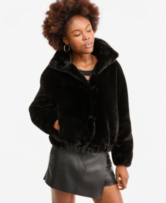 Women's Xena Long-Sleeve Faux Fur Synched Waist and Cuffs Bomber Jacket