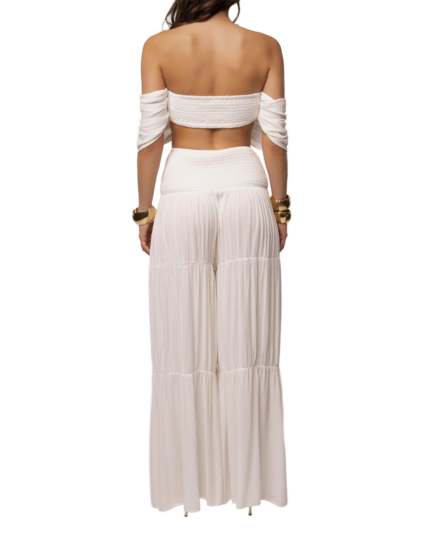 Женский комплект JLUXLABEL Hidden Gems Tier Off-the-Shoulder Crop High-Waisted Top and Pants, 2-Piece Set, цвет: Слоновая кость — фото 4