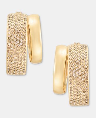 Glass Pave Split Wide Hoop Earrings