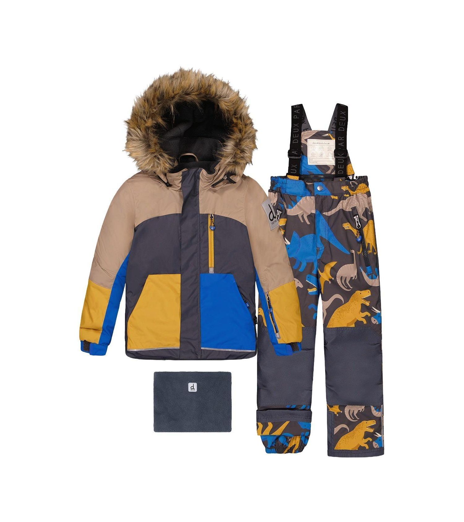 Big Boys 6-16 Two Piece Play Snowsuit Colorblock with Dinosaur Print Pants
