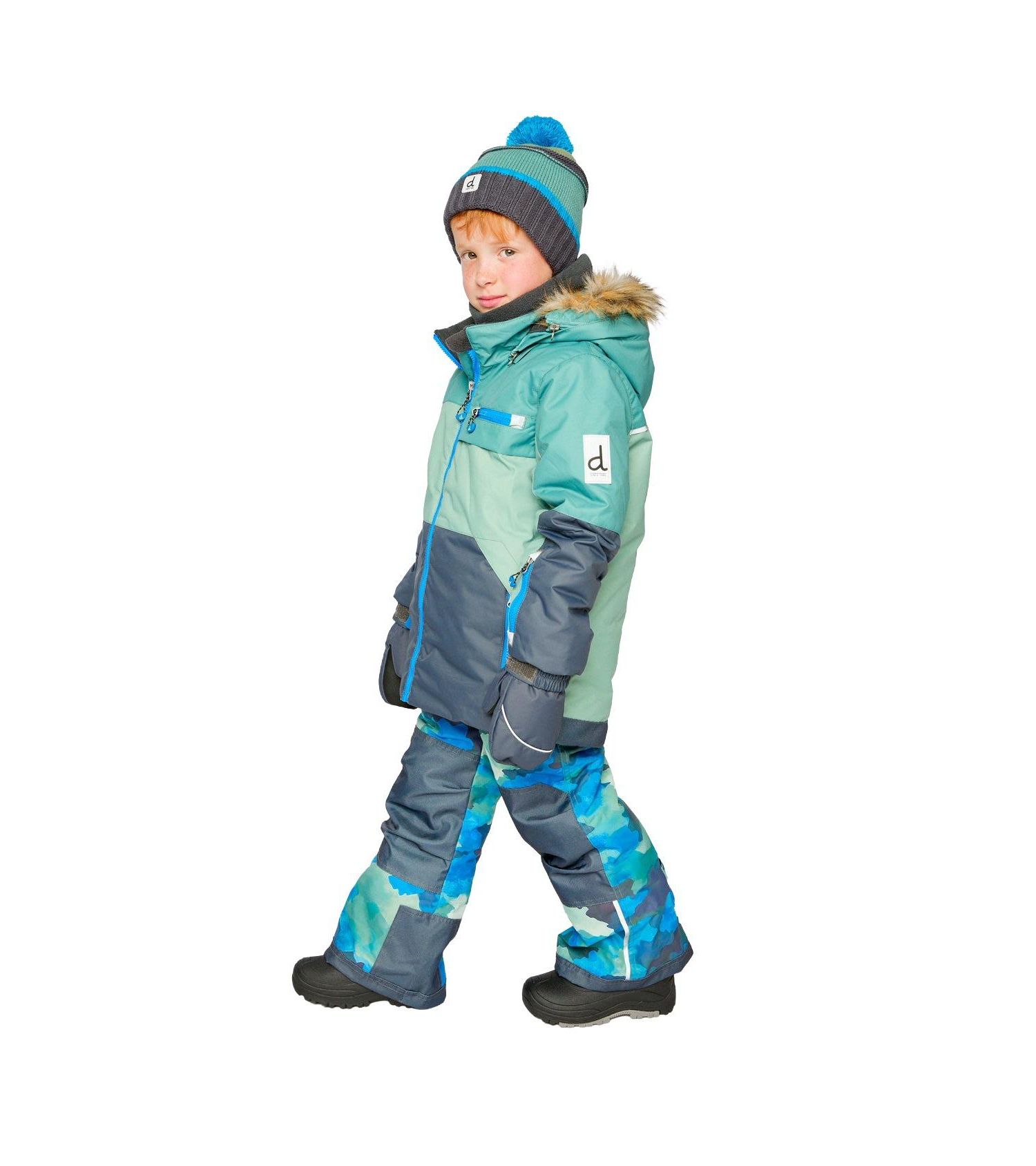 Little and Big Boy 6-14 Two Piece Play Snowsuit Colorblock with Camouflage Pants