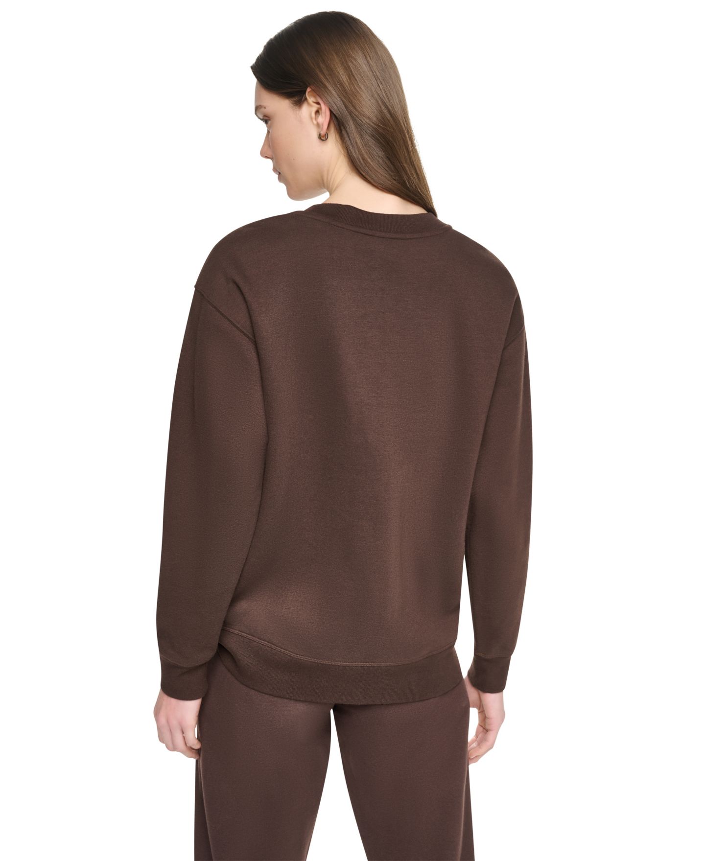 Женский свитшот DKNY Sport Varsity Puff Logo Crewneck Long-Sleeve Cotton-Blend Fleece, цвет: Тёмно-коричневый / Пудровый розовый — фото 4