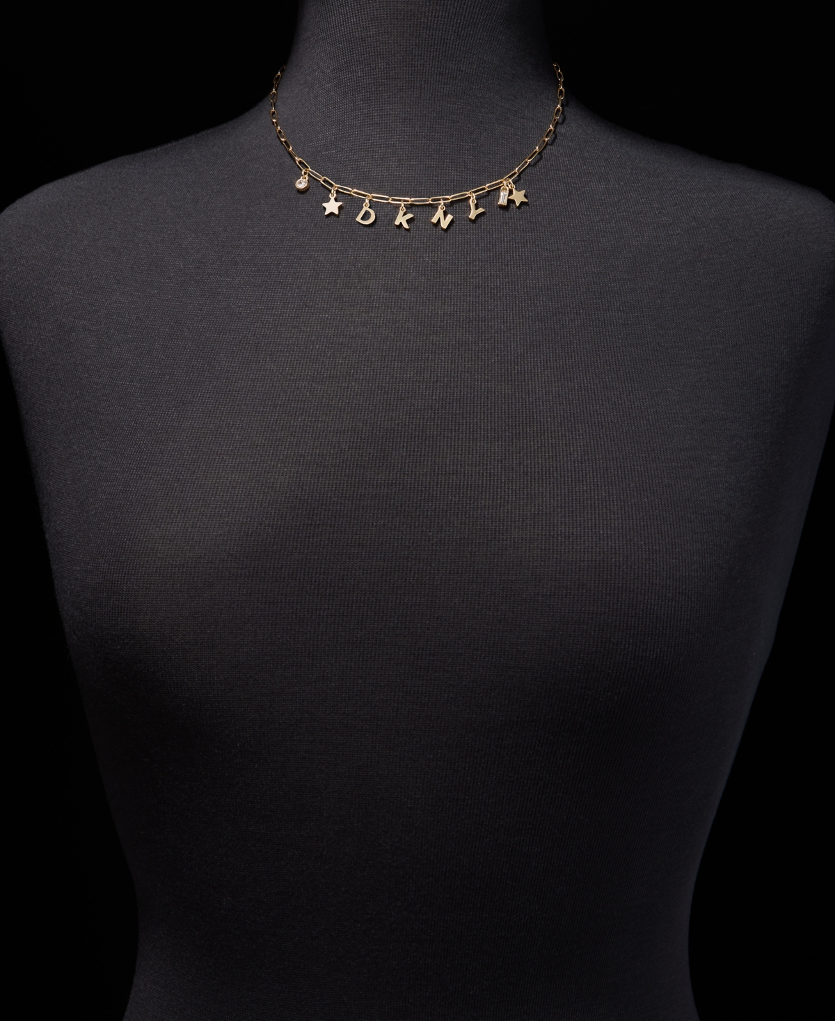 Dkny Two-Tone Crystal Logo Charm Frontal Necklace, 16" + 3" extender
