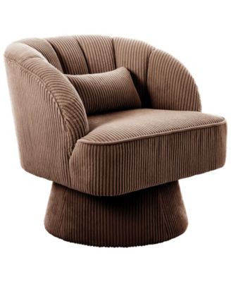 1 Piece Swivel Accent Chair, Modern Barrel Round Lounge Chair with 360 degrees) Rotating Base, Soft Backrest and Plush Cushions for Living Room