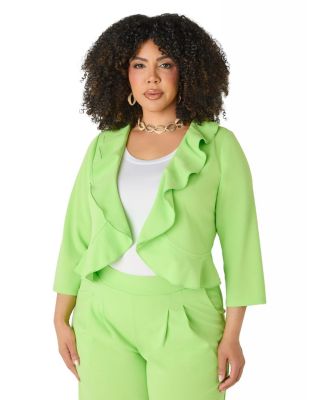 Plus Size Ruffled Cropped Open-Front Jacket
