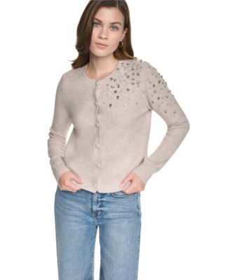 Petite Embellished Button-Front Cardigan